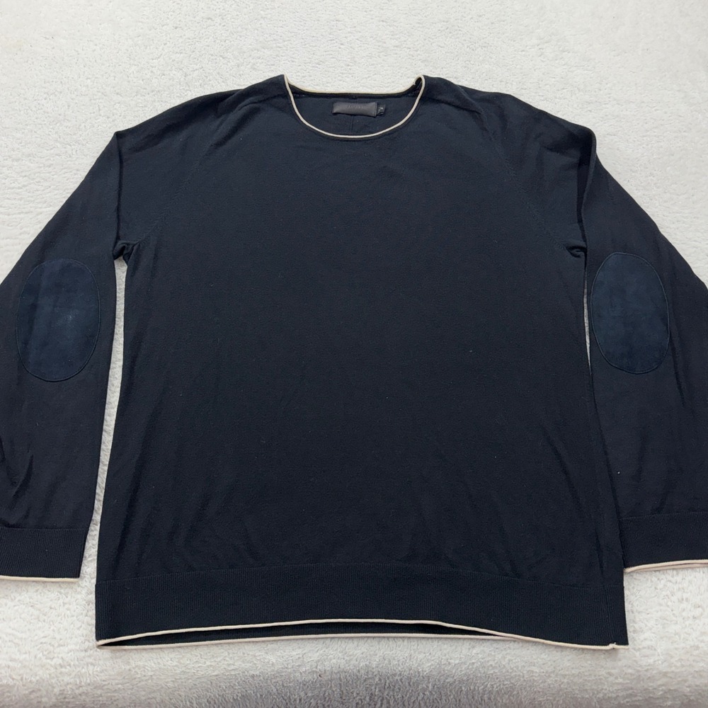 J BRAND Cashmere Black Long Sleeve Sweater with Suede Elbow Patches XL
